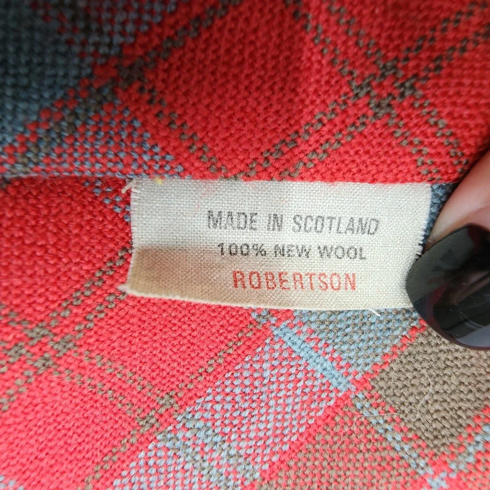 Vintage Made in Scotland Tie 100% New Wool Robertson Plaid Red Green‎ Necktie